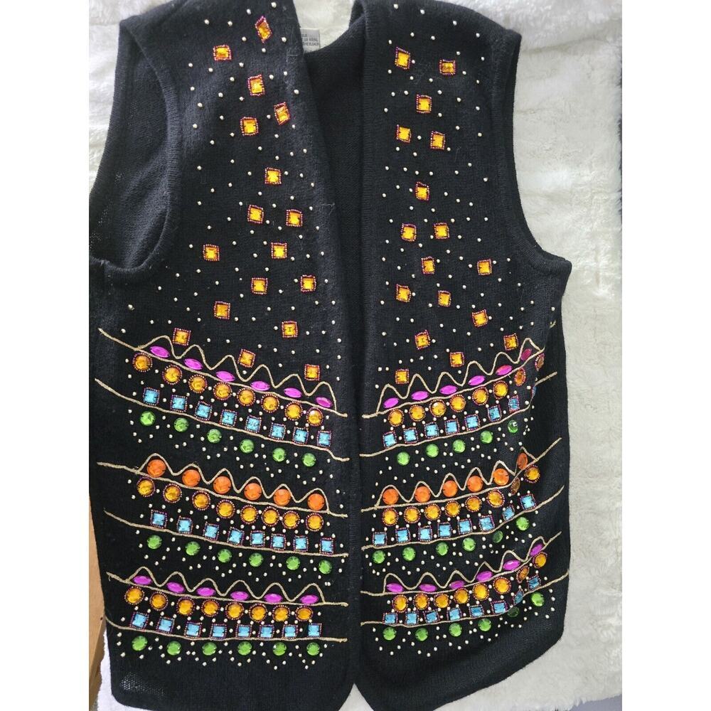 Carducci Lambswool Angora Blend Artsy Embellished Sequin Jewele Open Vest Small - Picture 3 of 7